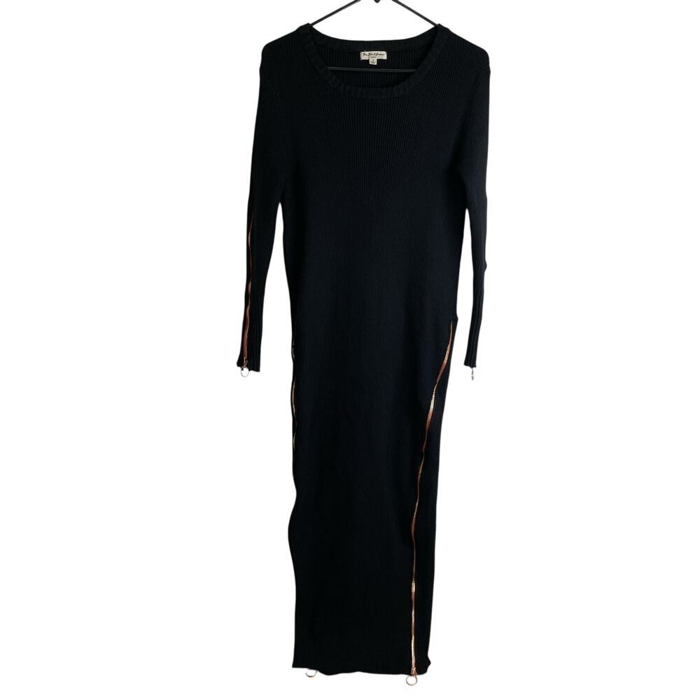 For Love and Lemons Knitz Dress Womens Small Black Harley Long Sleeve Rib Zipper